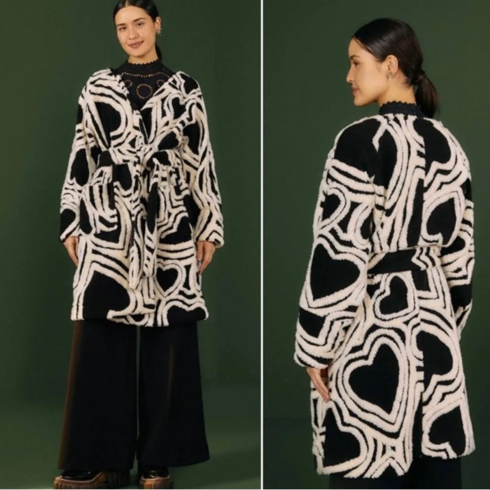 NWT Farm Rio Black and White Heart Wrap Jacket
